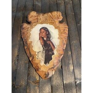 Native American Young Woman Wood Arrow Head Plaque Chiseled Look